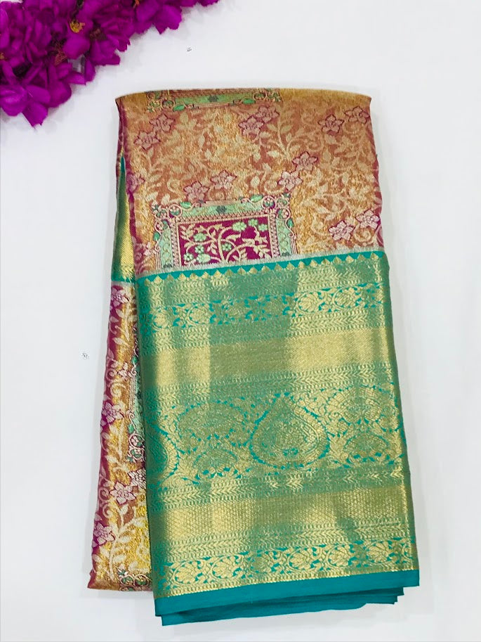 Exquisite Pink Color Unique Designed Art Silk Saree With Contrast Border For Women