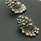 Appealing Oxidised Silver Color Flower Designer With Beeds Jhumka Earrings In Suncity