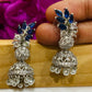 Beautiful Blue Color American Diamond Stone Work Earrings With Beats For Women