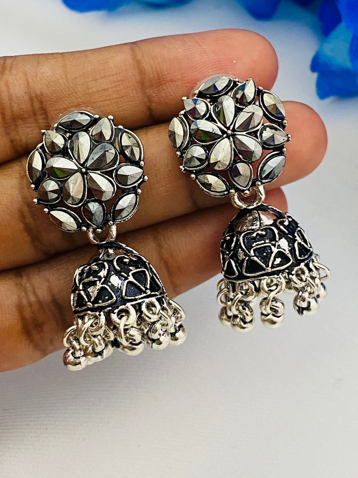 Appealing Oxidised Silver Color Jhumka Earrings Near Me