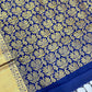 Gray Color Pure Kanchi Silk With Gold Zari Work And Blue Pallu Saree In Tempe
