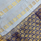 Gray Color Pure Kanchi Silk With Gold Zari Work And Blue Pallu Saree In Yuma