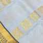 Gray Color Pure Kanchi Silk With Gold Zari Work And Blue Pallu Saree In Surprise