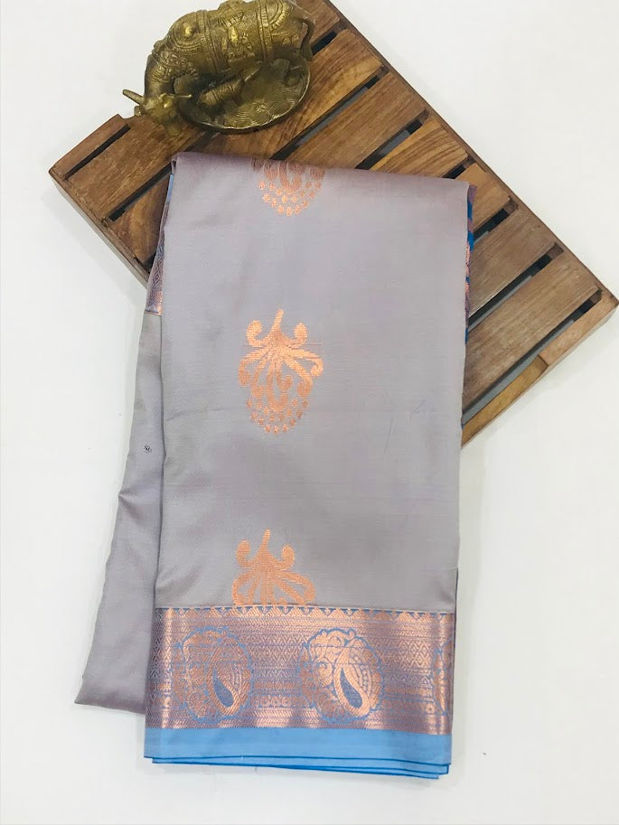  Grey Color Unique Designed Soft Silk Saree With Zari Bordered Near Me