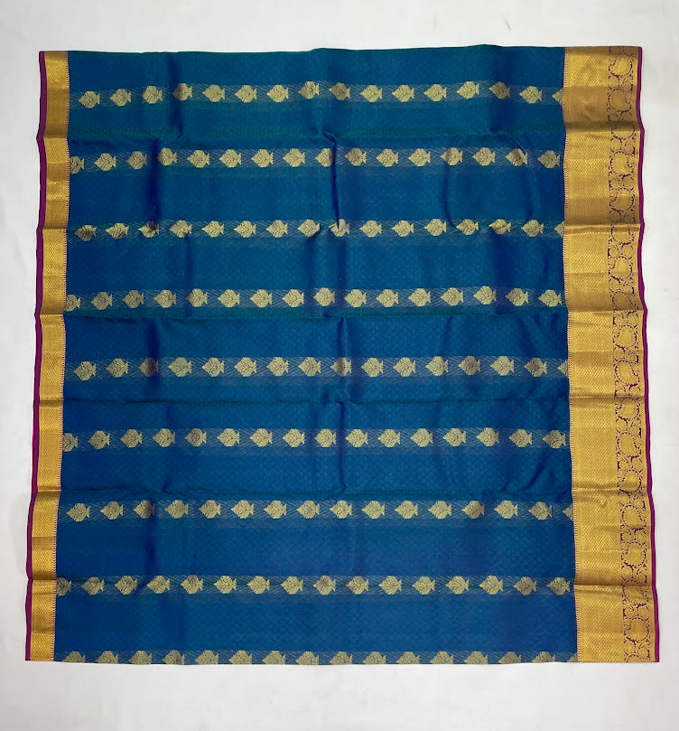 Peacock Blue Kanchi Silk Gold Zari Work Saree In Chandler