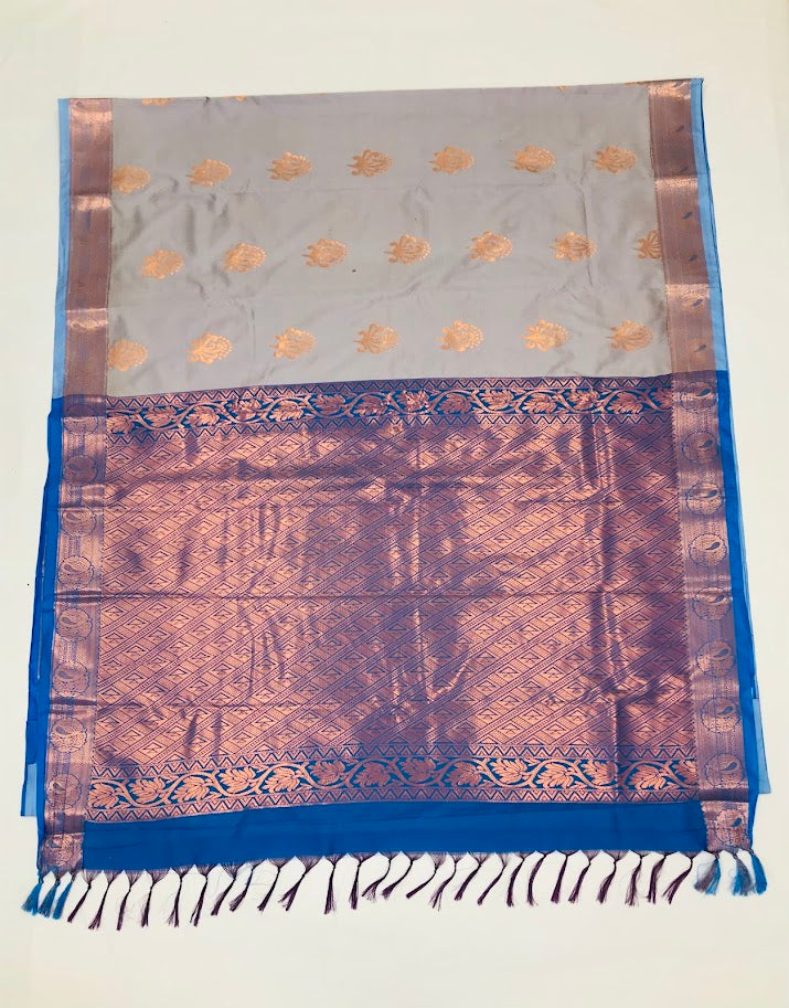 Blue Colored Zari Worked Bordered Saree In USA