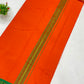 Orange Cotton Dhoti With Red And Green Color Border And Matching Angavastram In USA