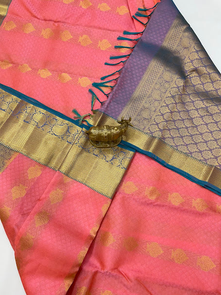Pink Color Pure Kanchi Silk Gold Zari Work Saree In Chandler
