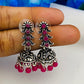 Pretty Oxidized Silver Studded Antique Pink Long Stone Earrings In USA