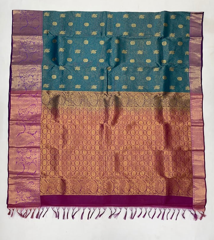 Rama Green Color Pure Kanchi Silk Gold Zari Work Saree In Yuma