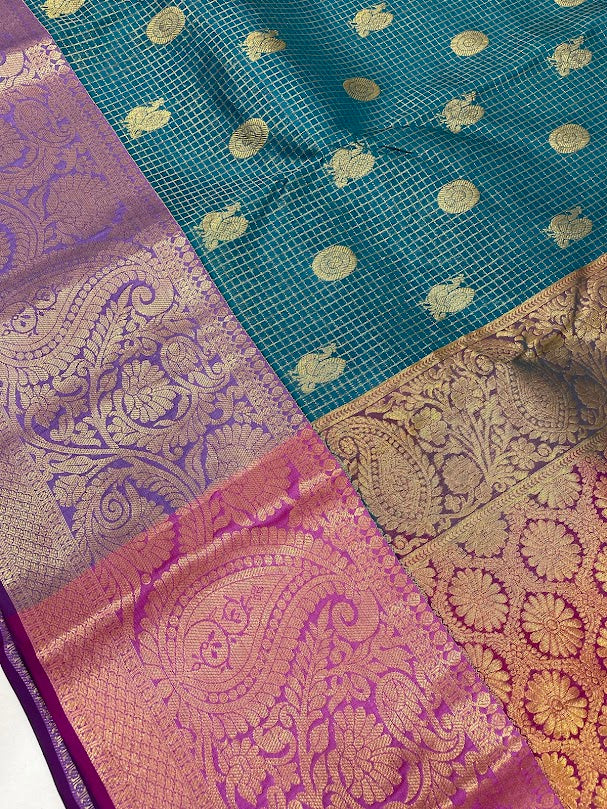 Rama Green Color Pure Kanchi Silk Gold Zari Work Saree In Mesa