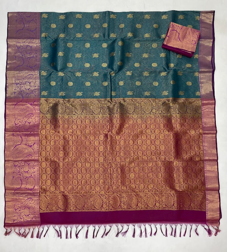 Rama Green Color Pure Kanchi Silk Gold Zari Work Saree In Surprise