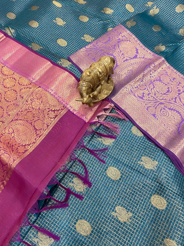 Rama Green Color Pure Kanchi Silk Gold Zari Work Saree In Suncity