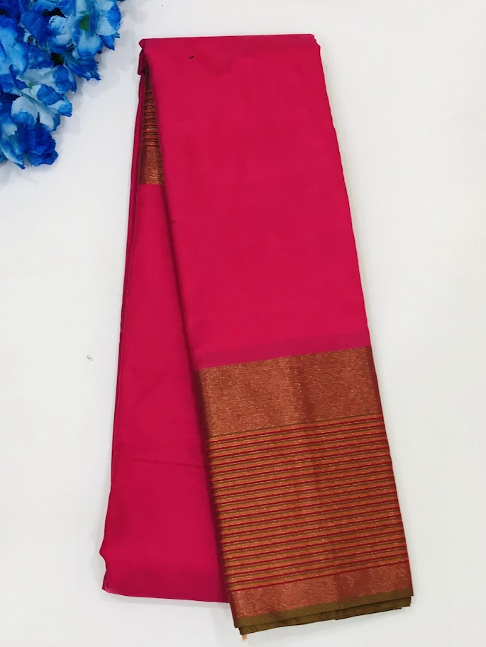 Enchanting Pink Color Art Silk Saree With Golden Zari Bordered For Women