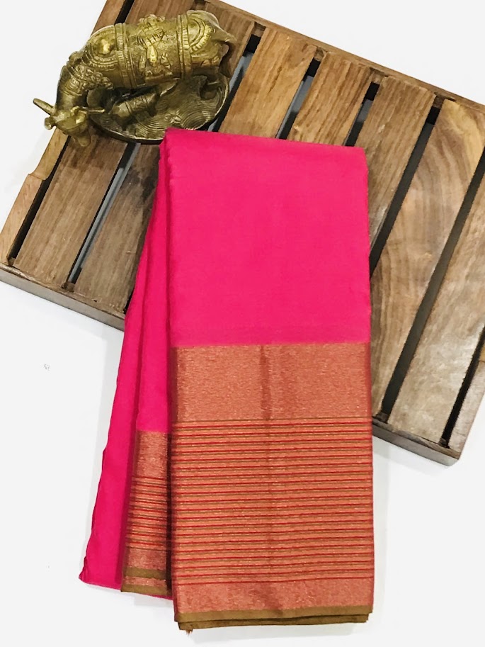 Pink Color Art Silk Saree With Golden Zari Bordered Near Me