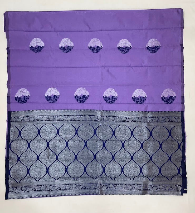 Purple Color Leaf Motifs Pure Kanchi Silk Saree In Yuma