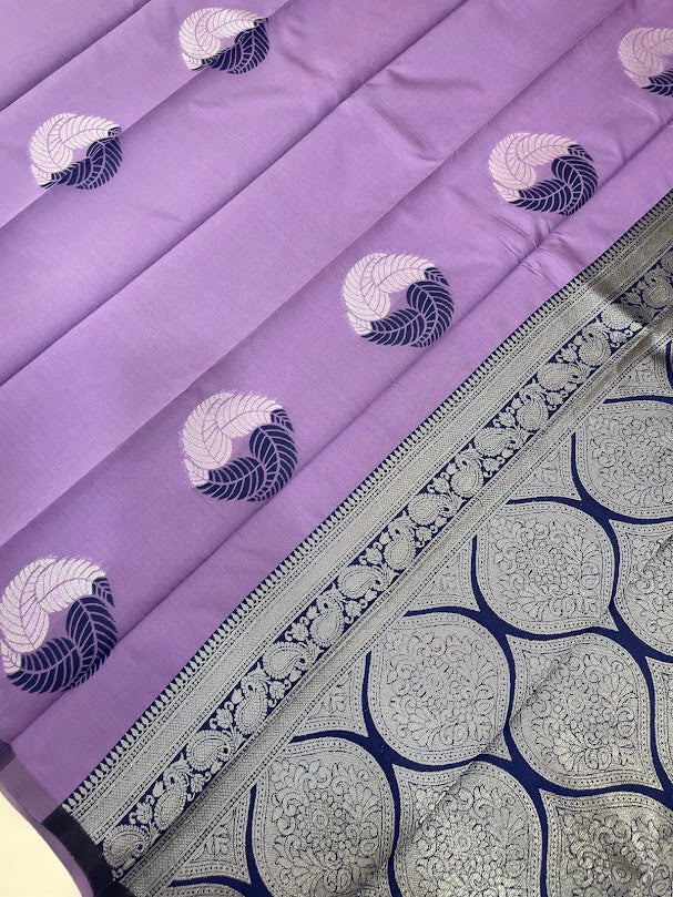 Purple Color Leaf Motifs Pure Kanchi Silk Saree In Surprise