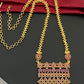 Stunning Ruby Colored Long Chain With Pearl Drops