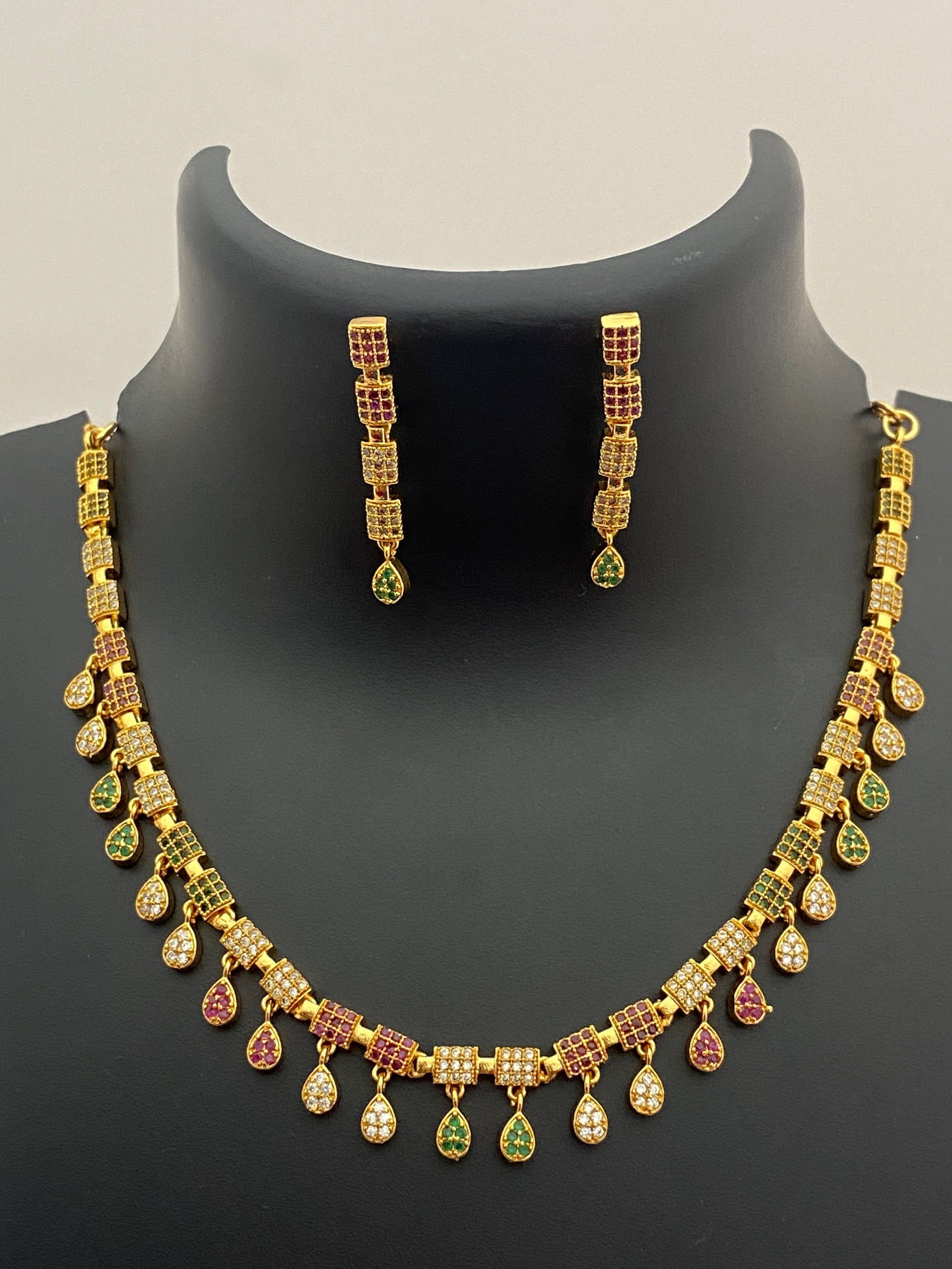 Alluring Multi Color Premium Gold Plated Necklace With Earrings