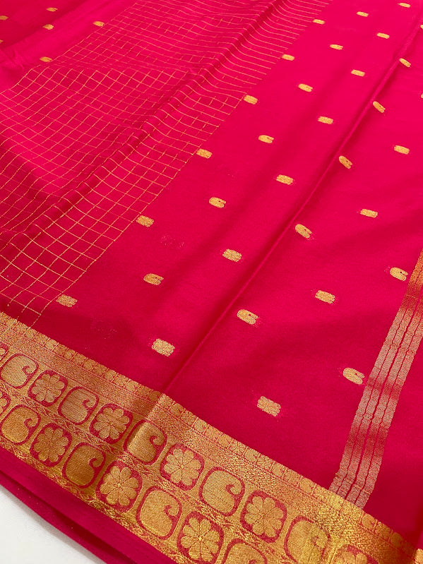 Raspberry Pink Color Mysore Silk Saree In Mesa