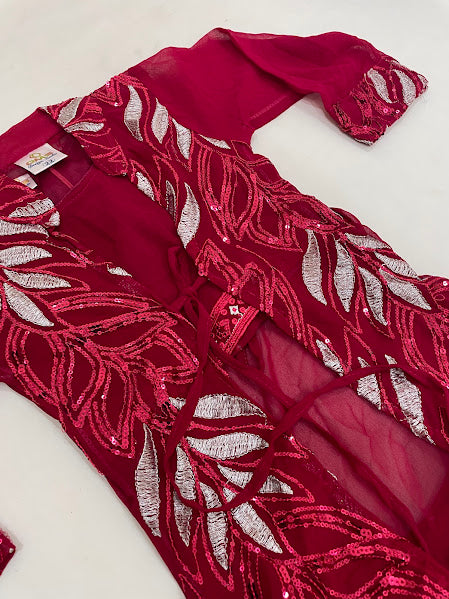 Dark Pink Color Sharara Set With Embroidery Work In Yuma
