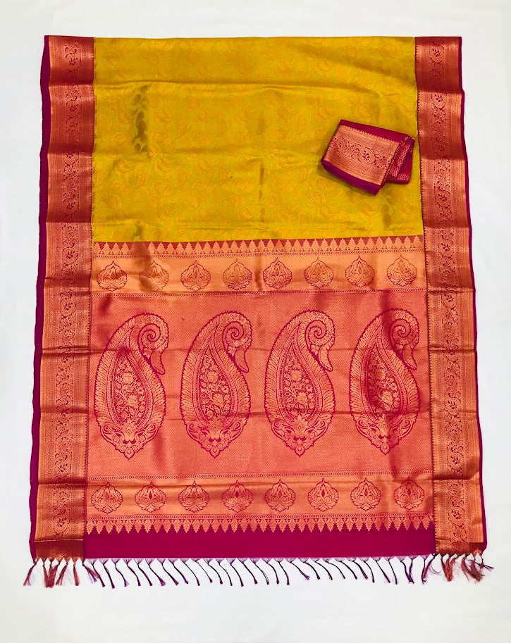 Olive Green With Pink Color Bordered Silk Saree In Mesa