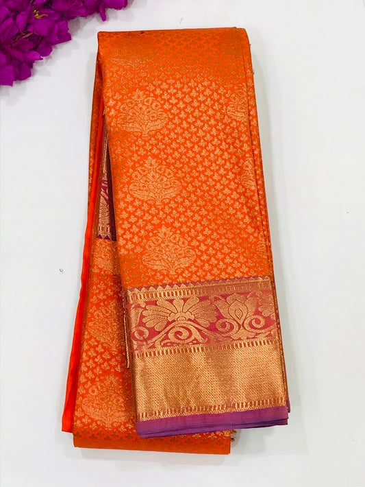 Alluring Orange Color Art Silk Saree With Blue Color Designer Bordered For Women