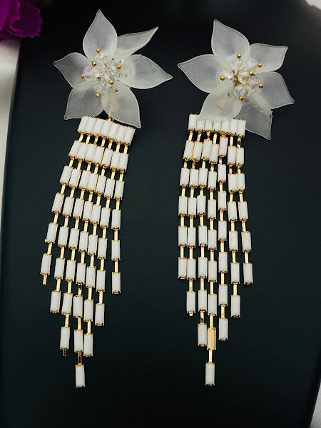Latest Trendy Stylish Long Party Wear Earrings With Floral Design