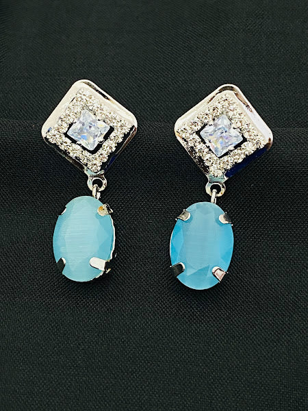 Appealing Oxidized Silver Plated Earring With Blue Color Droplet