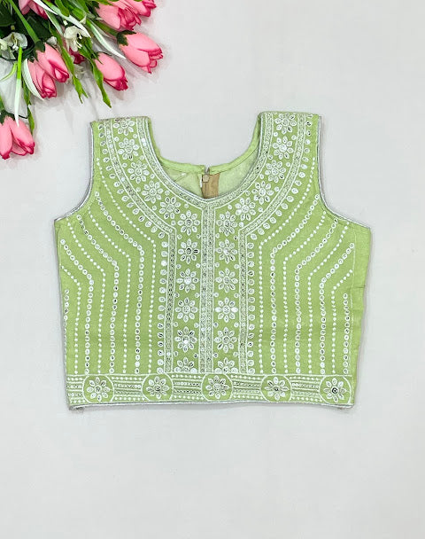 Green Color Choli Set With Sequins Work In Mesa 