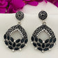 Gorgeous Oxidized Silver Plated Tear Drop Designer Earrings With Black Stones