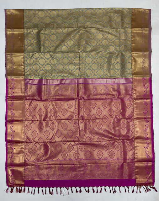 Attractive Gray Color Pure Kanchi Silk With Gold Zari Work Saree In Mesa