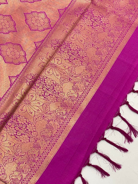 Gray Color Pure Kanchi Silk Saree In Indian Ethnic Wear