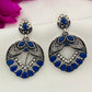 Dazzling Blue Color Leaf Design Oxidized Earrings