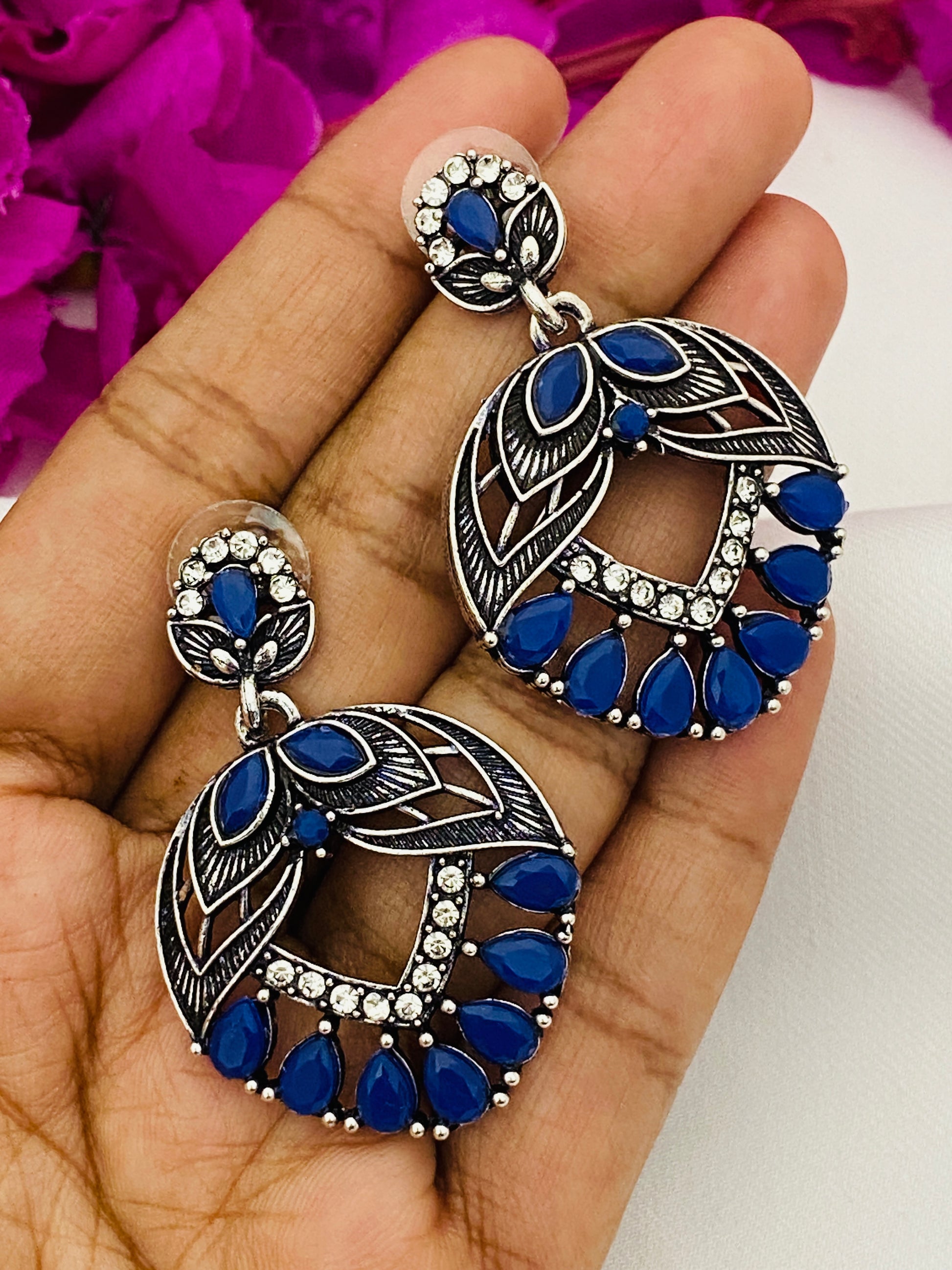 Dazzling Blue Color Leaf Design Earrings Near Me