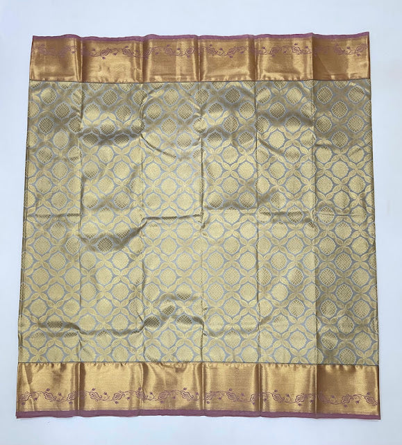 Gray Color Pure Kanchi Silk With Gold Zari Work Saree In Tempe