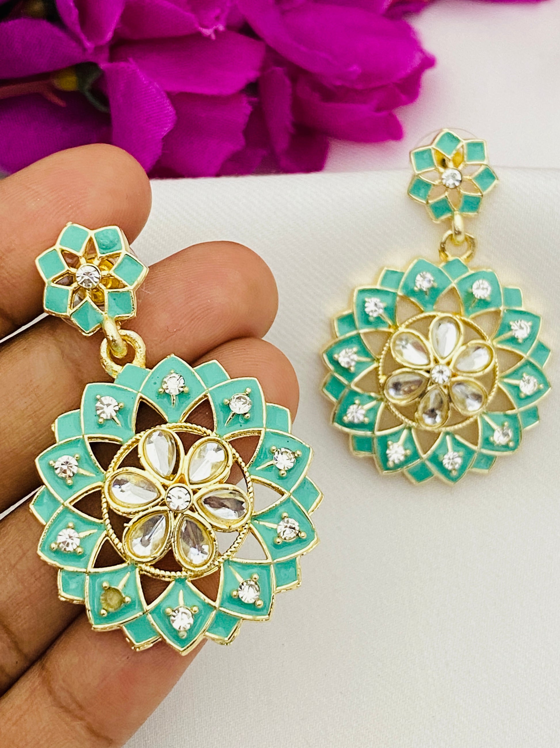 Traditional Ethnic Wear Sky Blue Color Earrings In USA