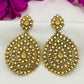 Alluring Antique Gold Round Drop Earrings With Golden Stones