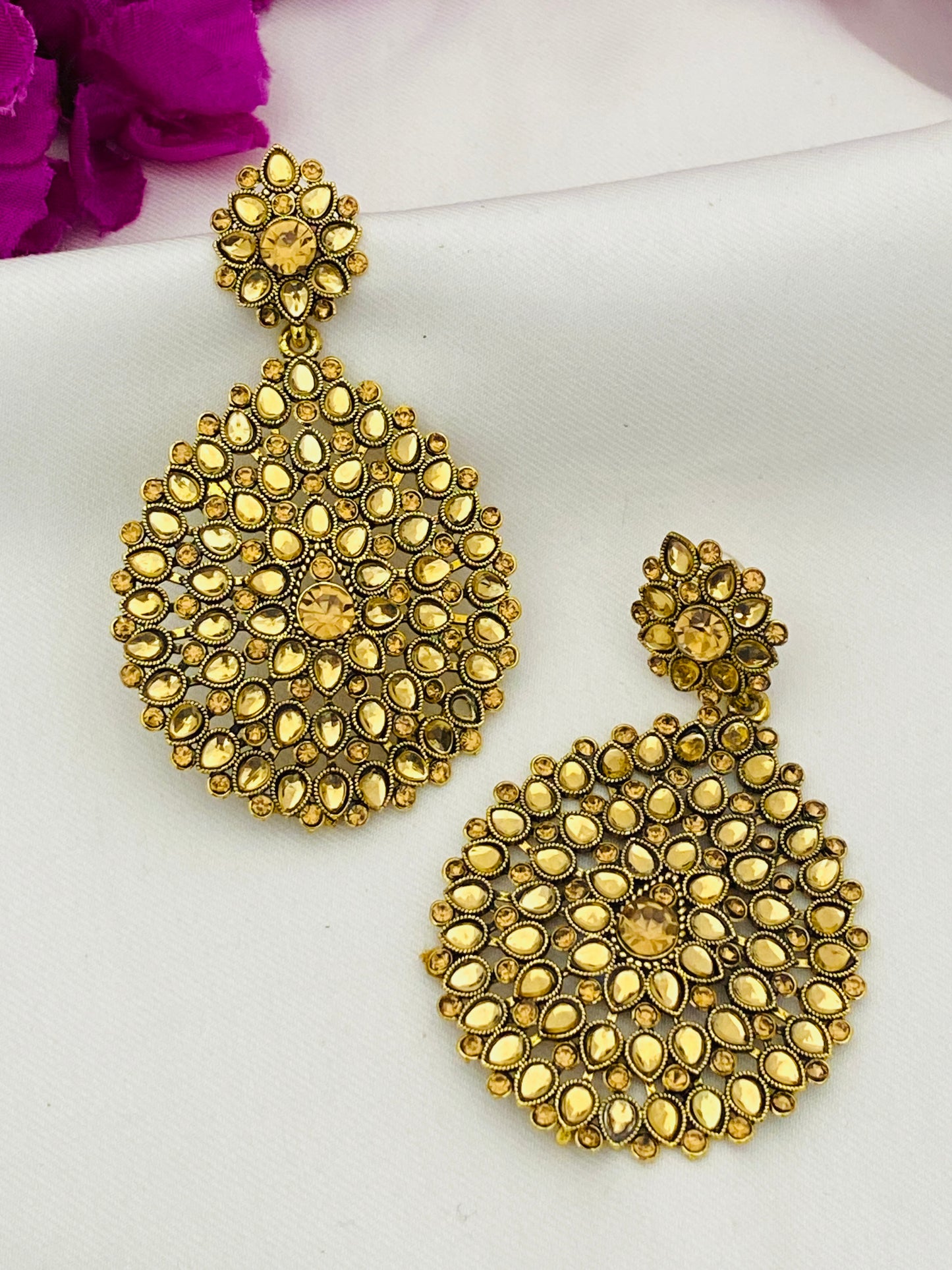Golden Color Stones With Round Drop Earring In USA