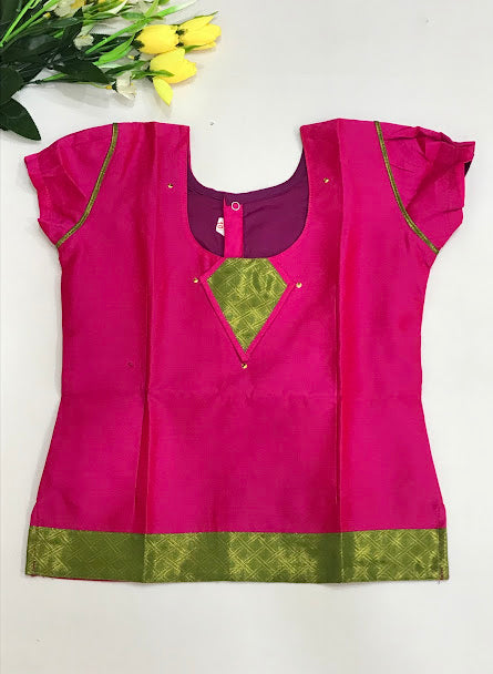 Pink And Parrot Green Colored Art Silk Langa Sets In Suncity