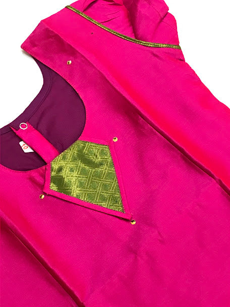 Pink And Parrot Green Colored Art Silk Langa Sets In Chandler