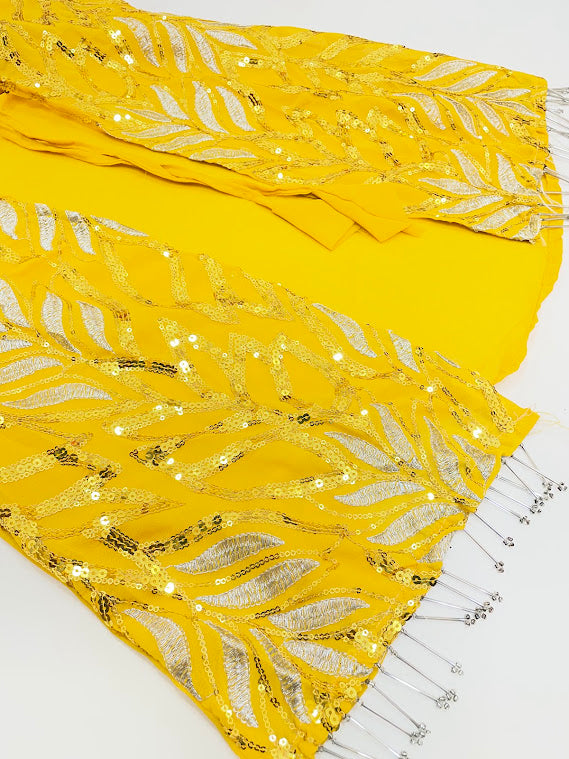 Alluring Yellow Color Georgette With Embroidery And Sequins Work Sharara Set For Kids Girls