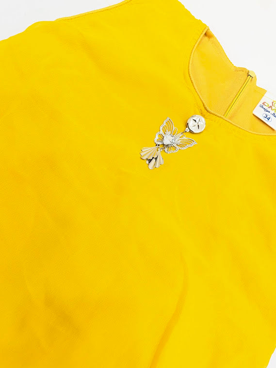 Alluring Yellow Color Georgette With Embroidery And Sequins Work Sharara Set For Kids Girls