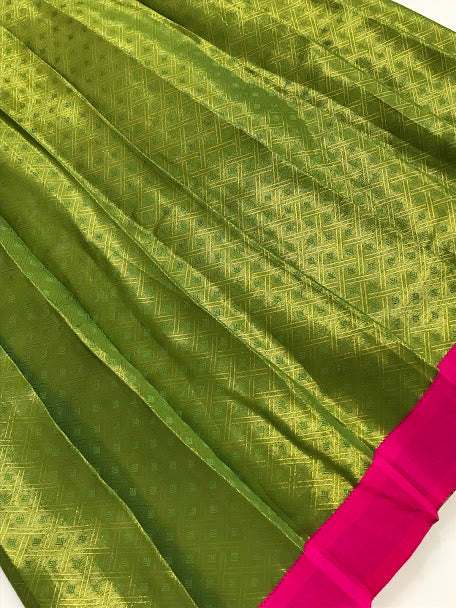 Pink And Parrot Green Colored Art Silk Langa Sets In Surprise