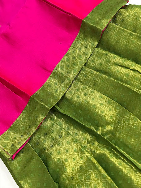 Pink And Parrot Green Colored Art Silk Langa Sets In Yuma