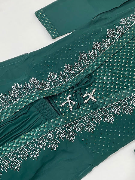 Dark Green Color With Embroidery And Sequins Work In Yuma