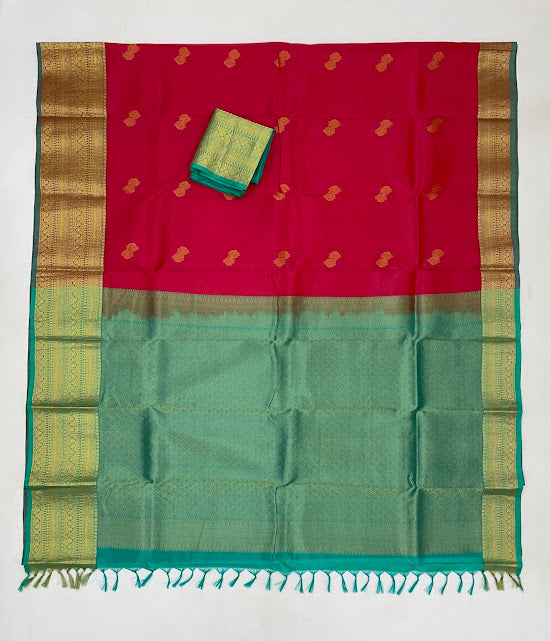 Beautiful Red Color Pure Kanchi Silk With Gold Zari Work Saree In Mesa