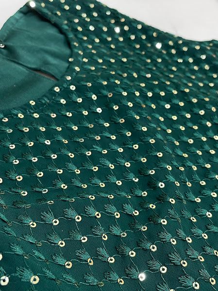 Dark Green Color Palazzo Suits With Sequins Work In Suncity