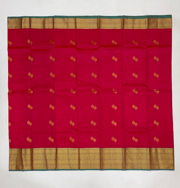 Red Color Pure Kanchi Silk With Gold Zari Work Saree In Tempe