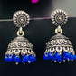 Leaf Design Jhumka With Blue Color Pearl Beads In Gilbert